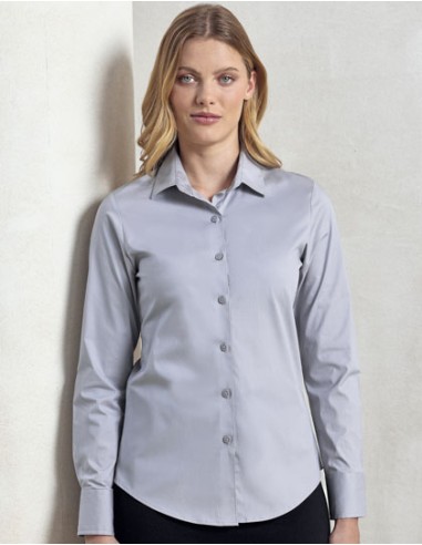 PRE-PR344-Womens Stretch Fit Poplin Long Sleeve Cotton Shirt
